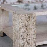 Coffee table in travertine and glass by Claude Berraldacci