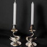 Pair of art deco swan candlesticks in alpaca, Spain, 1970