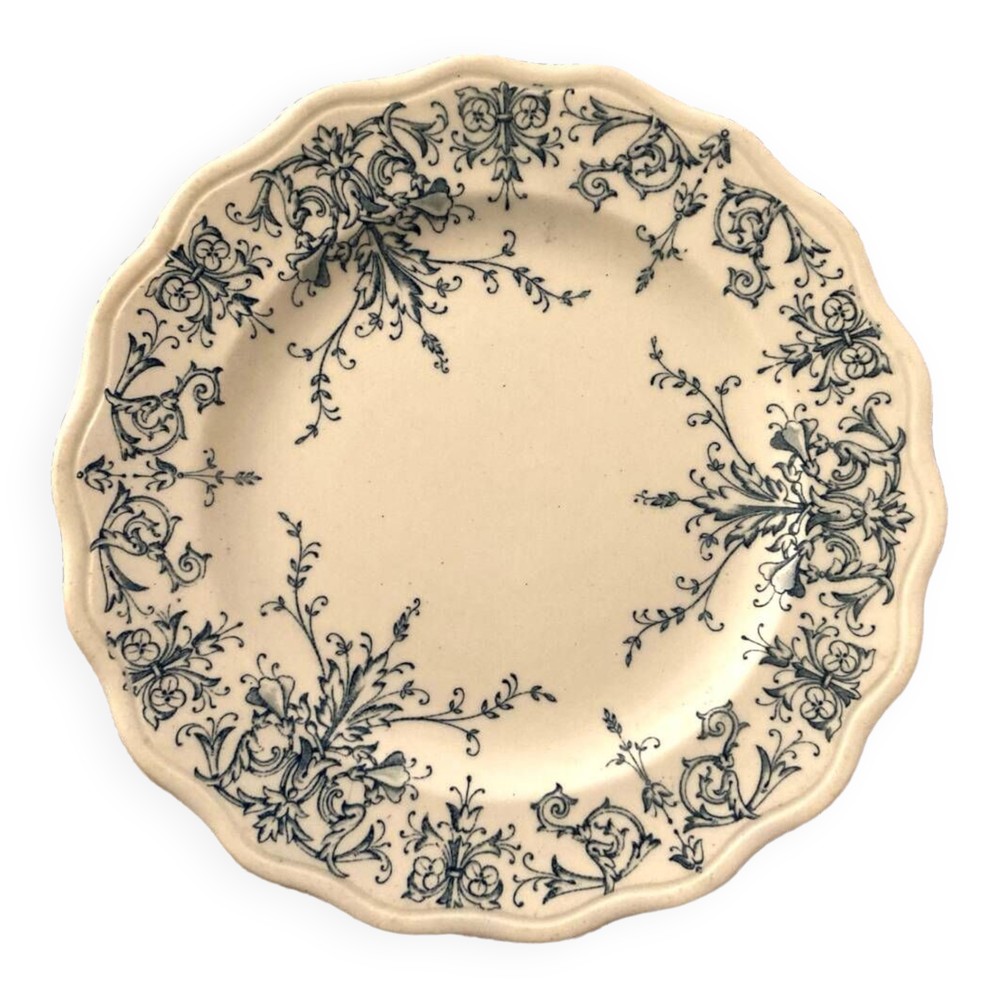 LG Clairefontaine dessert plate Moustier model in iron earth