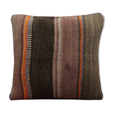 Striped Wool Kilim Cushion Cover Brown Purple Pillow Case- 39x39cm