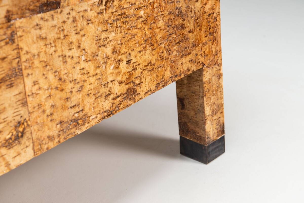 Werner Neumann sculptural birchwood sofa in birch bark and leather, The Netherlands