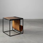 Mid-Century Magazine Holder in Metal, Wood and Leather, Belgium 1960s