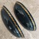 Set of two vintage wall sconces in pine green and gold.
