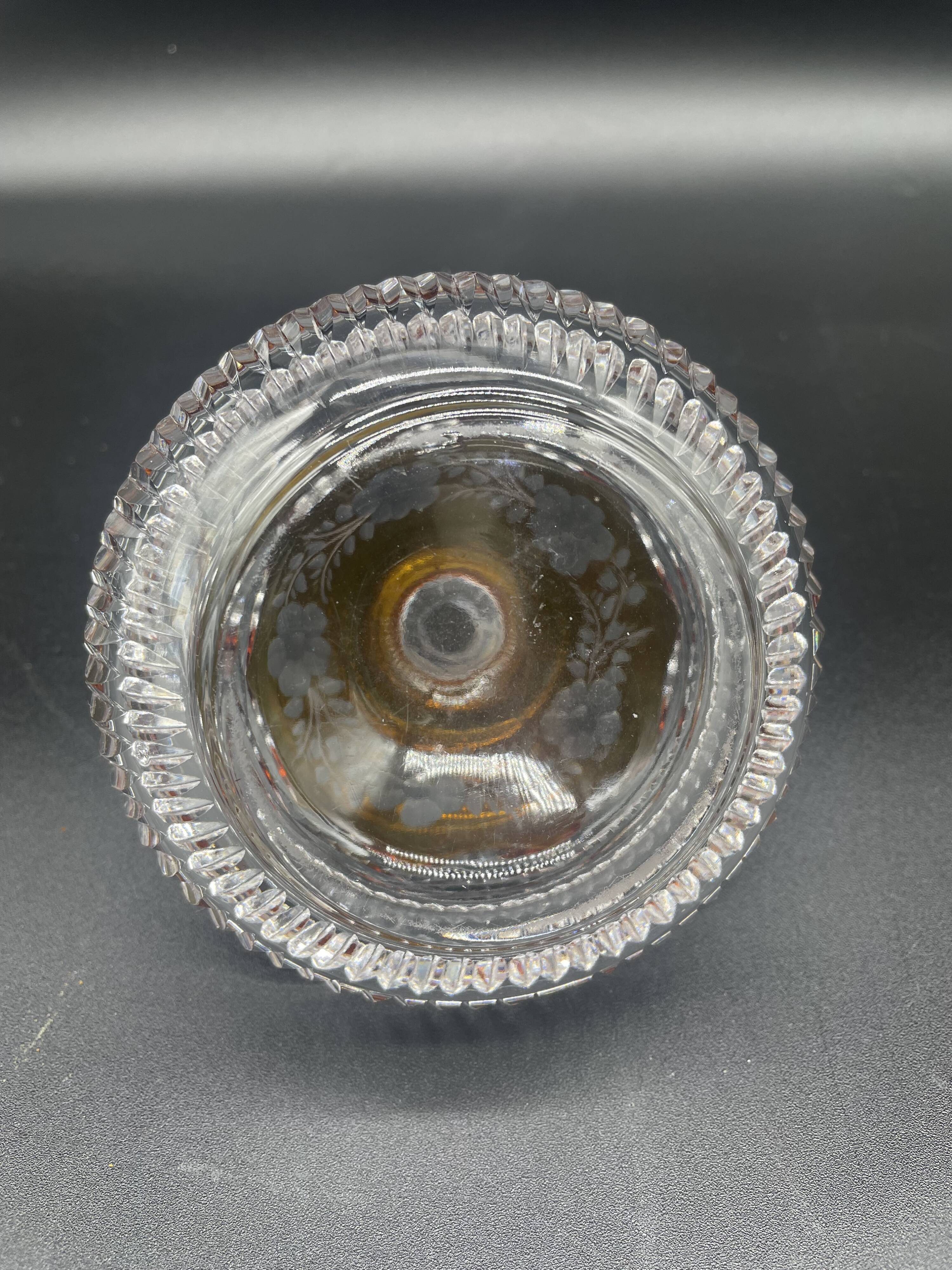 Bohemian crystal bottle, cut and engraved – Frosted floral decoration