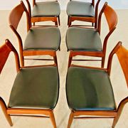 Danish vintage Arne Wahl Iversen teak and leather dining chairs model 26 - 1960s