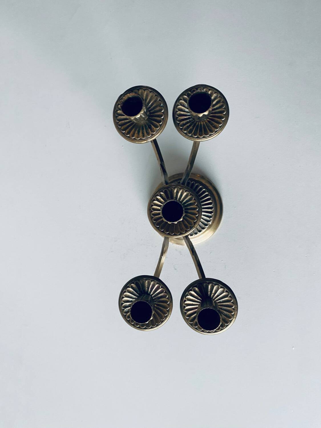 Five-branched brass candelabra