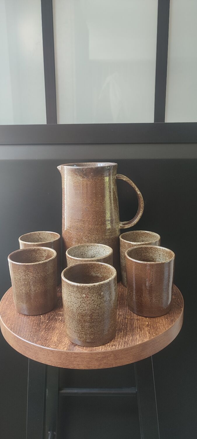 Ceramic workshop service in stoneware signed by karoly balogh.