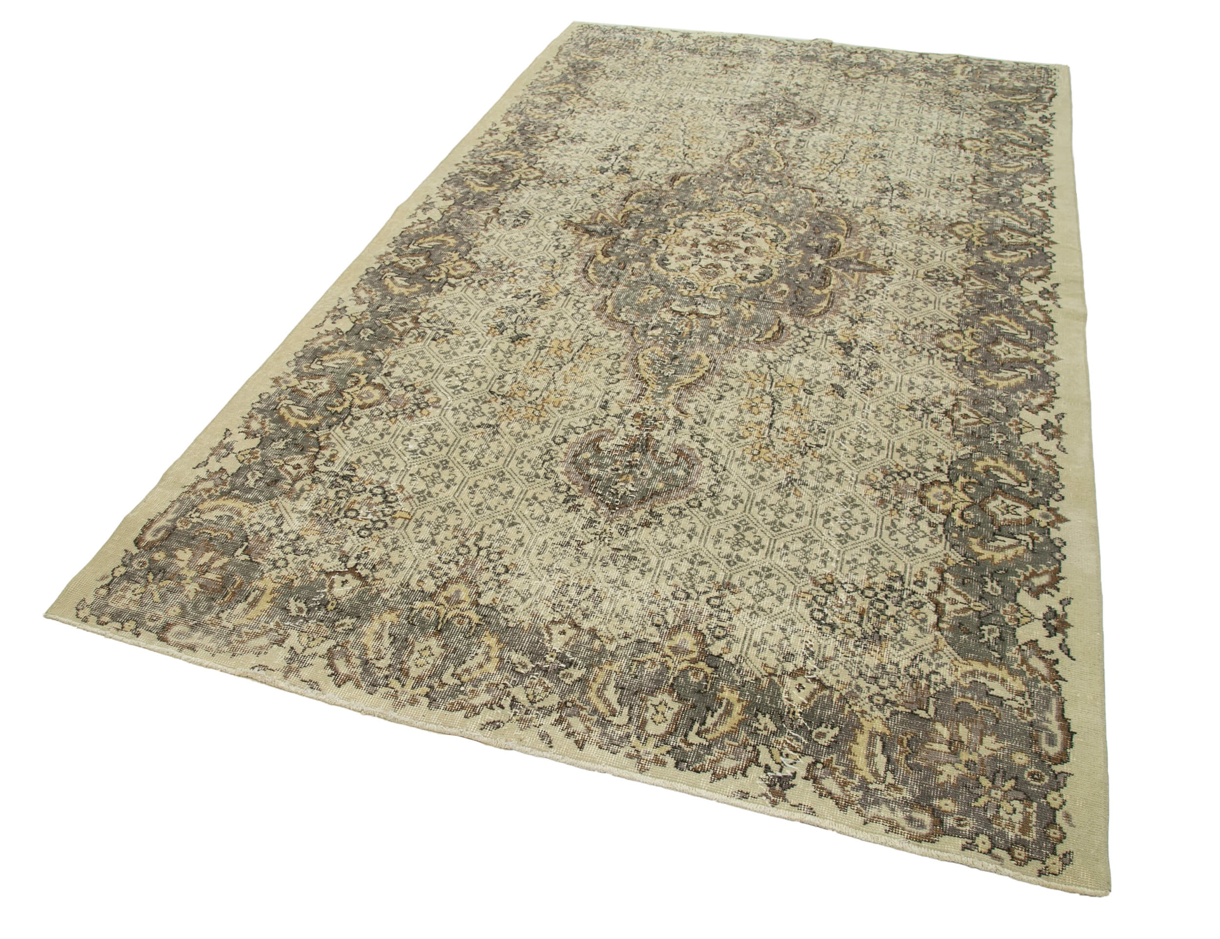 Oriental handmade vintage 1980s beige rug 163 cm x 283 cm