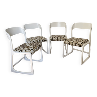 4 Chaises Baumann traineau blanches entièrement restaurées