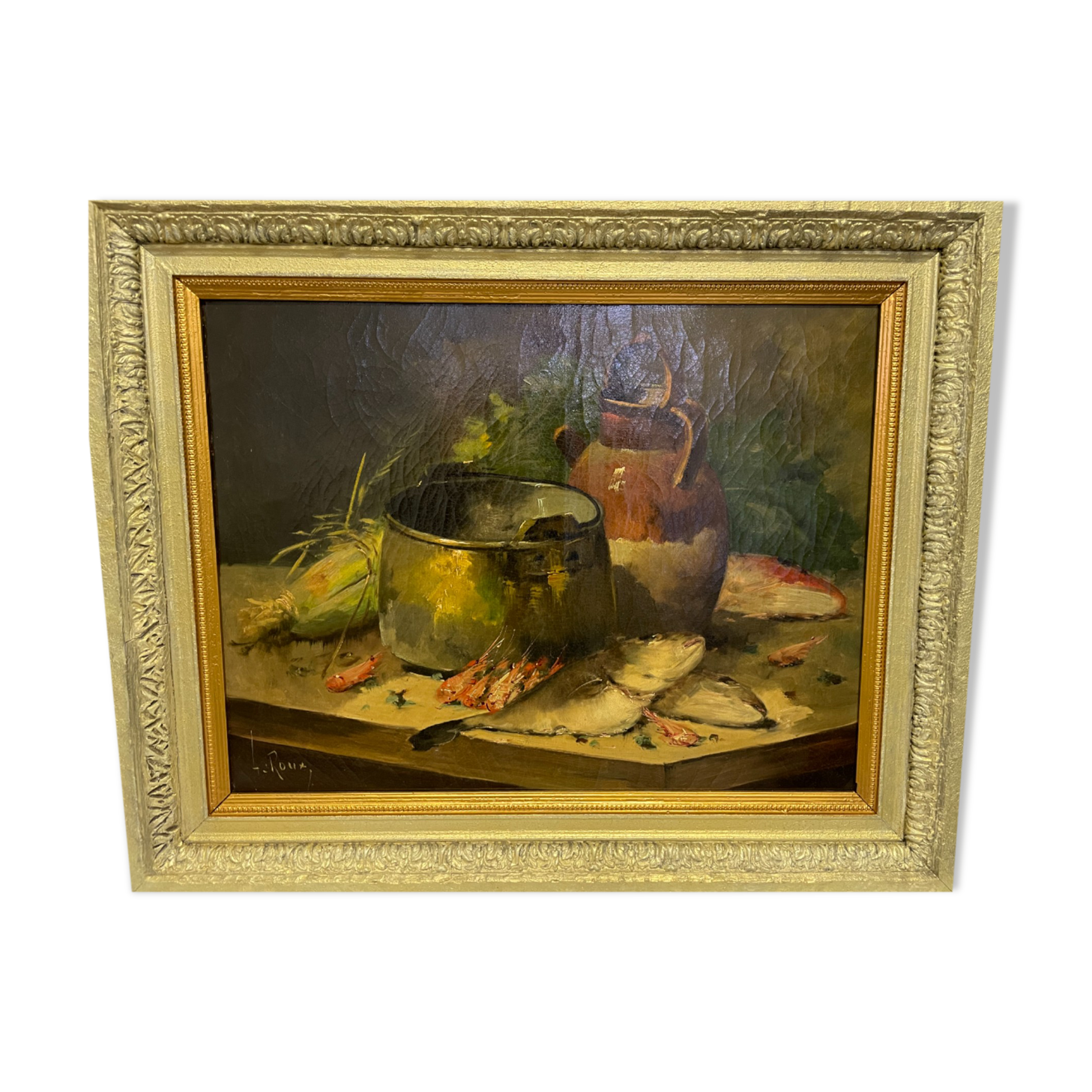 Painting Still Life with Shrimp Fish - Le Roux