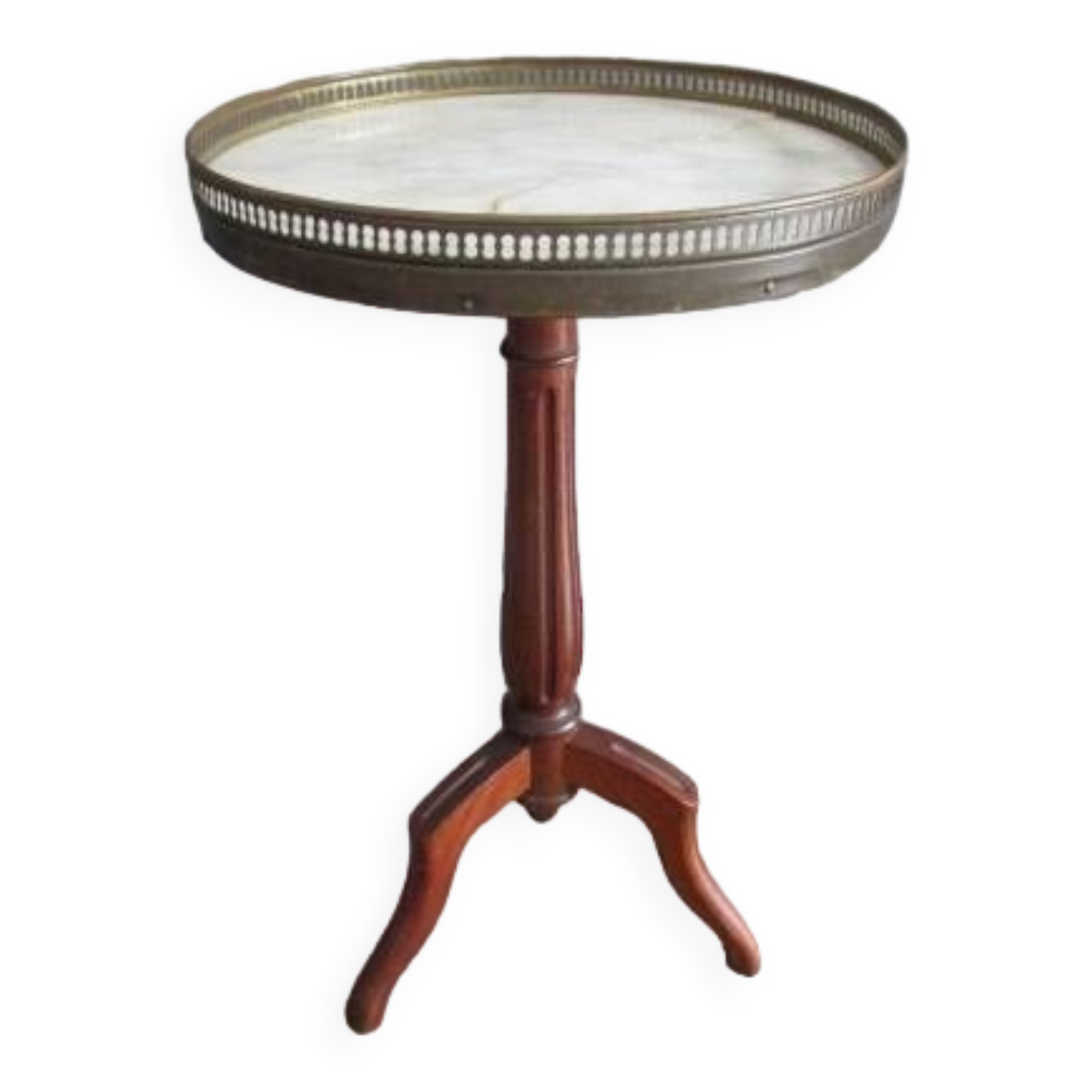 Old hot water bottle table, marble top