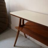 Scandinavian wooden side table with shelf, Poland 1970