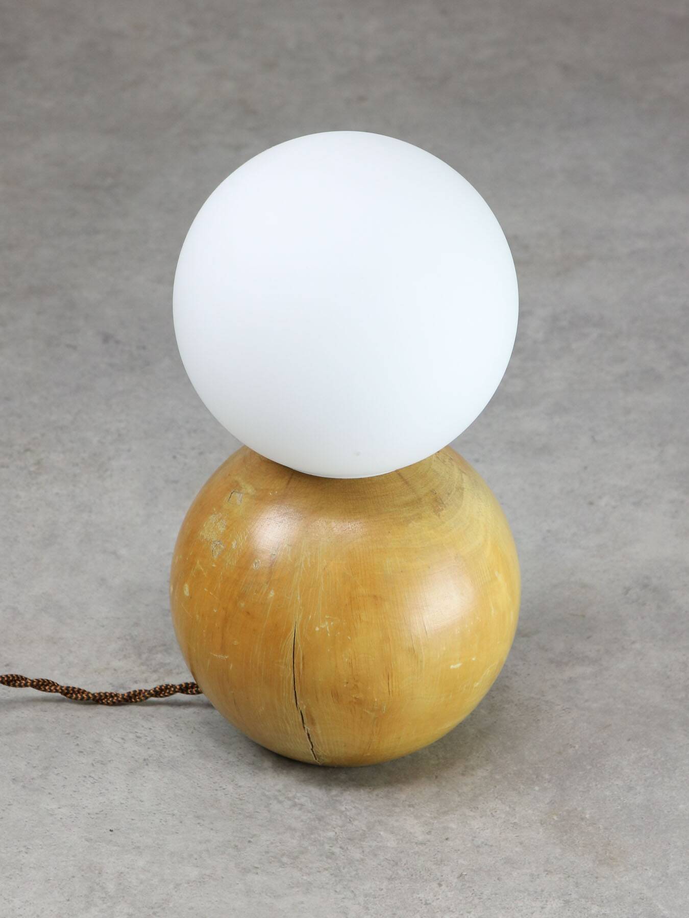 Vintage Italian Wooden and Opaline Table Lamp