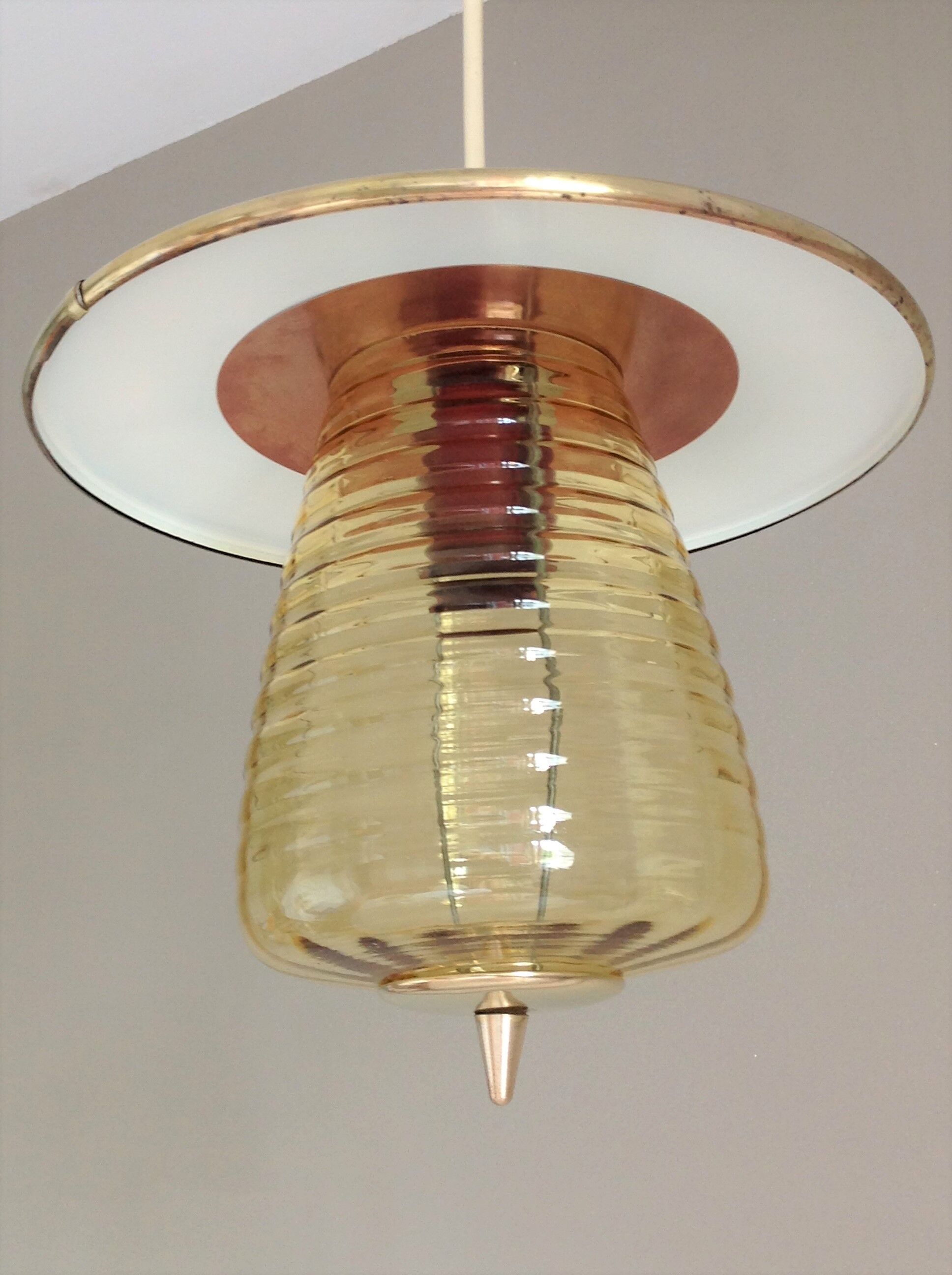 Amber glass / vintage lantern suspension 50s-60s