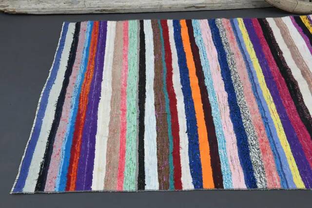 1970s Vintage Turkish Oushak Handmade Wool Cotton Blue Runner Rug 142x347