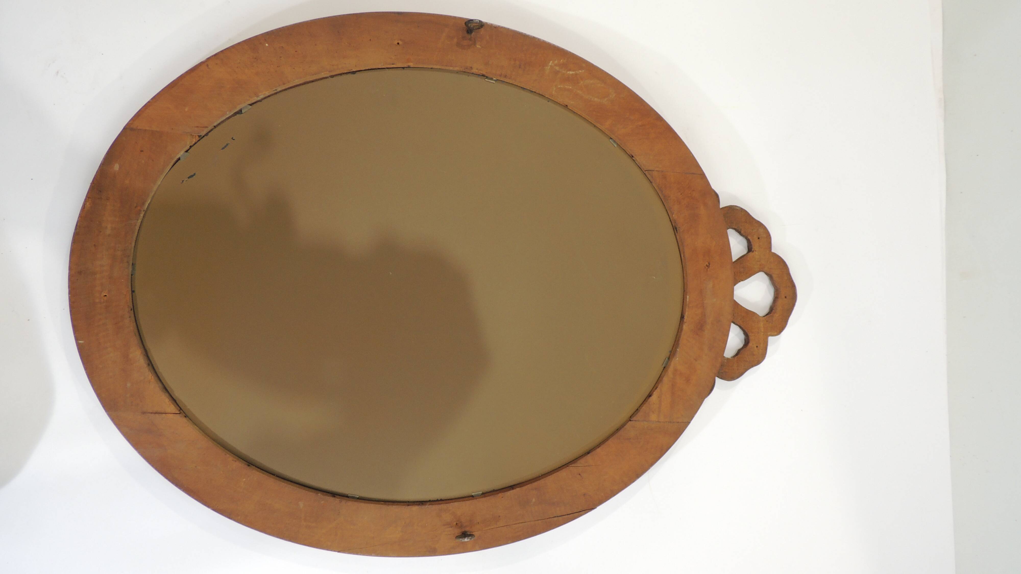 Antique oval mirror in carved wood – Louis XVI style, ribbon bow decoration, mid