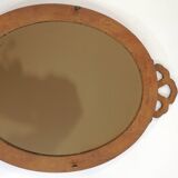 Antique oval mirror in carved wood – Louis XVI style, ribbon bow decoration, mid