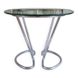 80s space age round chrome and glass table