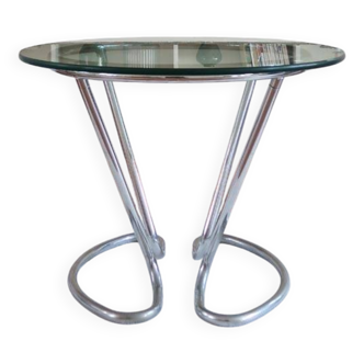 80s space age round chrome and glass table