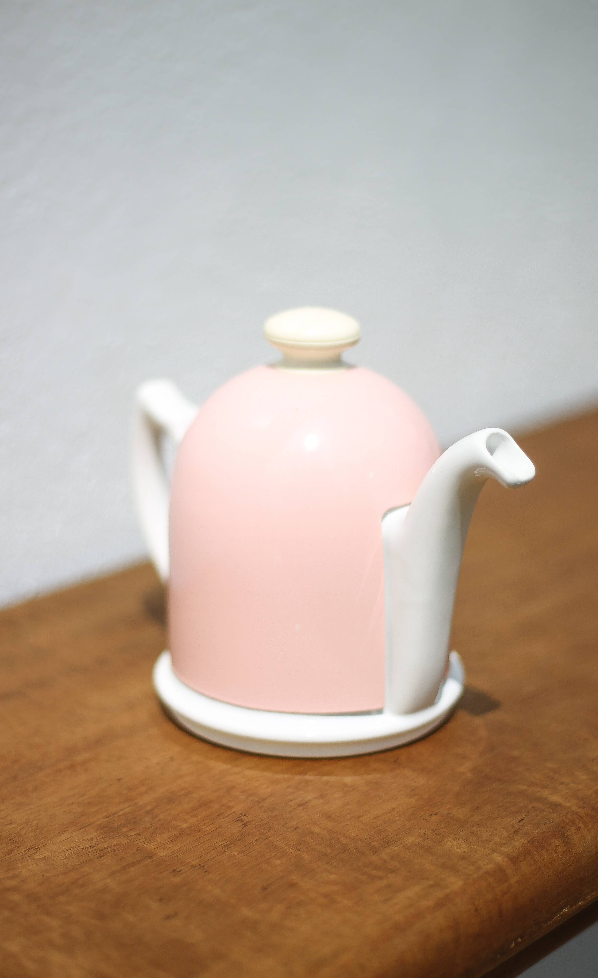 Vintage teapot, porcelain teapot and metal hat, teapot, kettle, infusion, kitchen