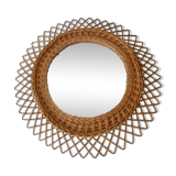 Old vintage sun mirror in rattan braid 60 years