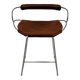 Contemporary sculptural bar stool c. Silvered Aged Steel Backrest and Cognac Leather