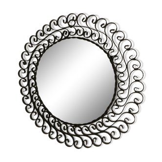 Vintage round wrought iron mirror