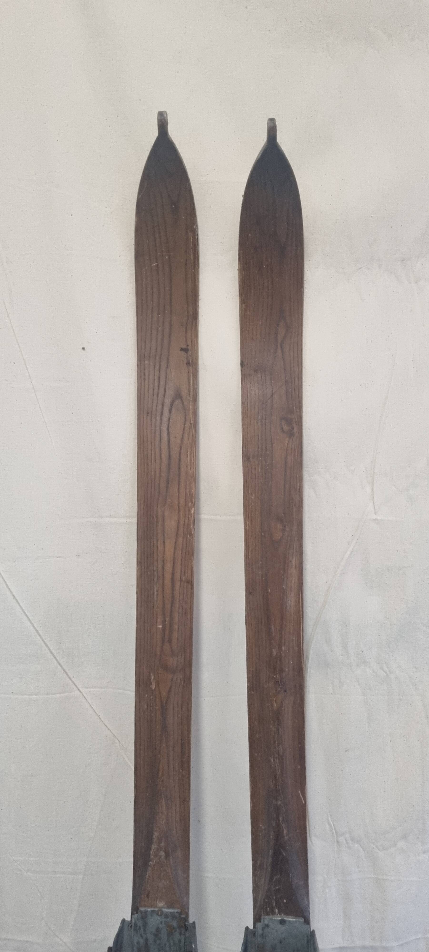 Wooden ski and pole