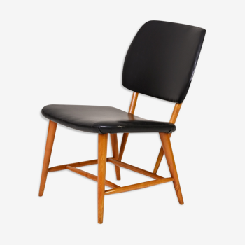Chaise scandinave vintage en cuir noir
