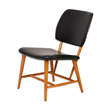 Chaise scandinave vintage en cuir noir