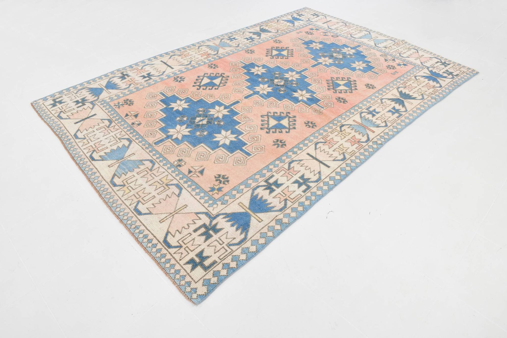 6x10 Salmon & Blue Comtemporary Vintage Rug, 194x297Cm