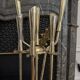 Golden metal fireplace tool set, 1970