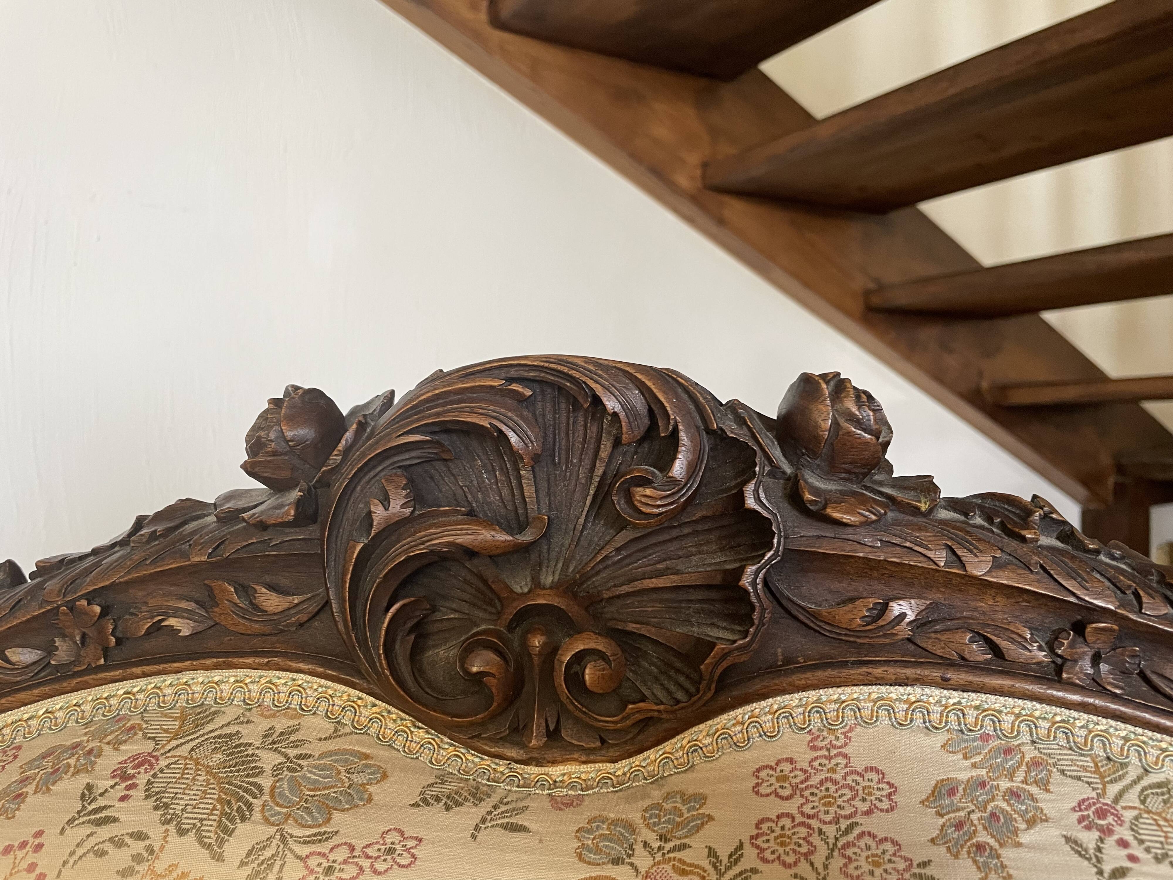 Sofa set + 2 armchairs in solid oak carved in Louis XVI style