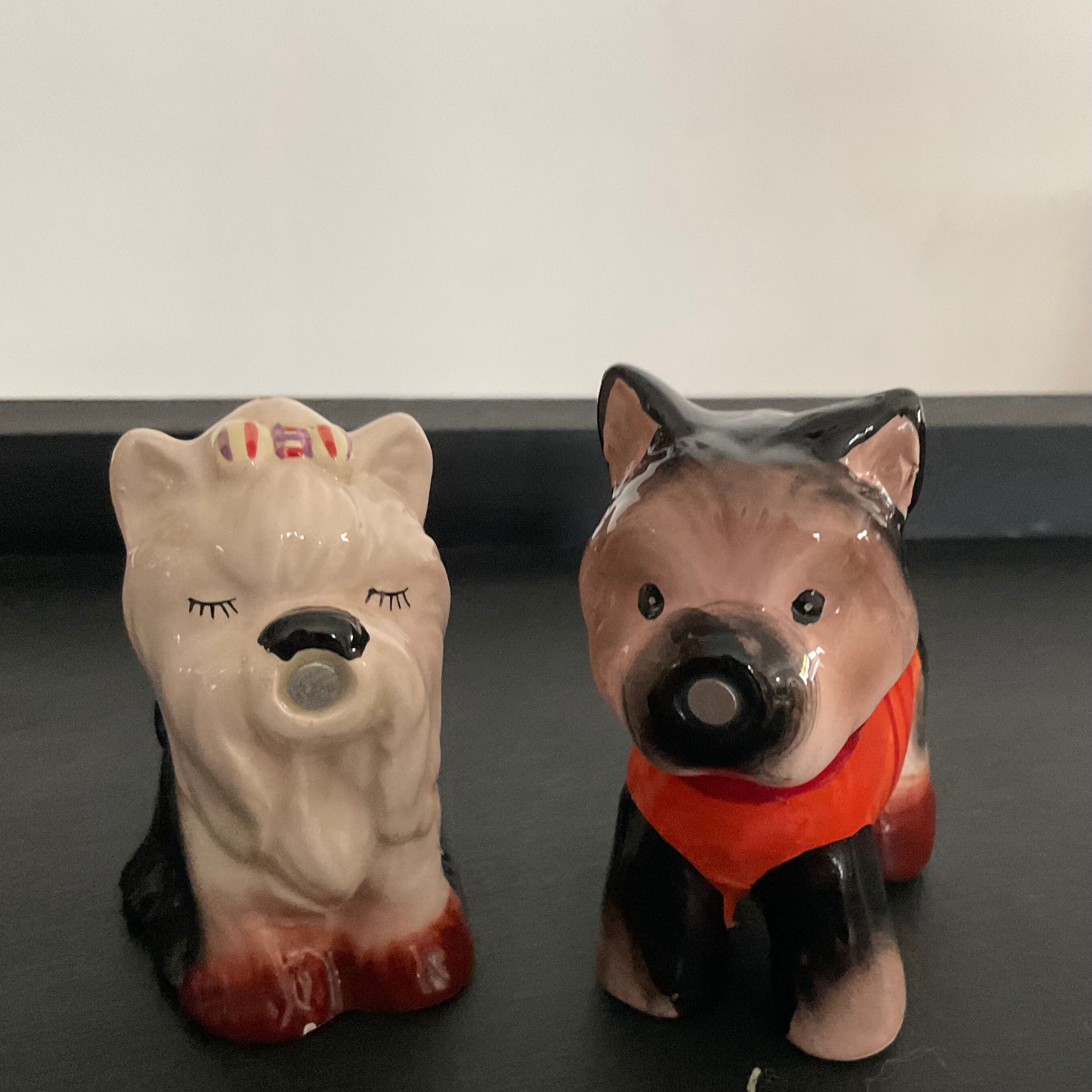 Vintage Pepper Shaker Duo Ceramic Dogs