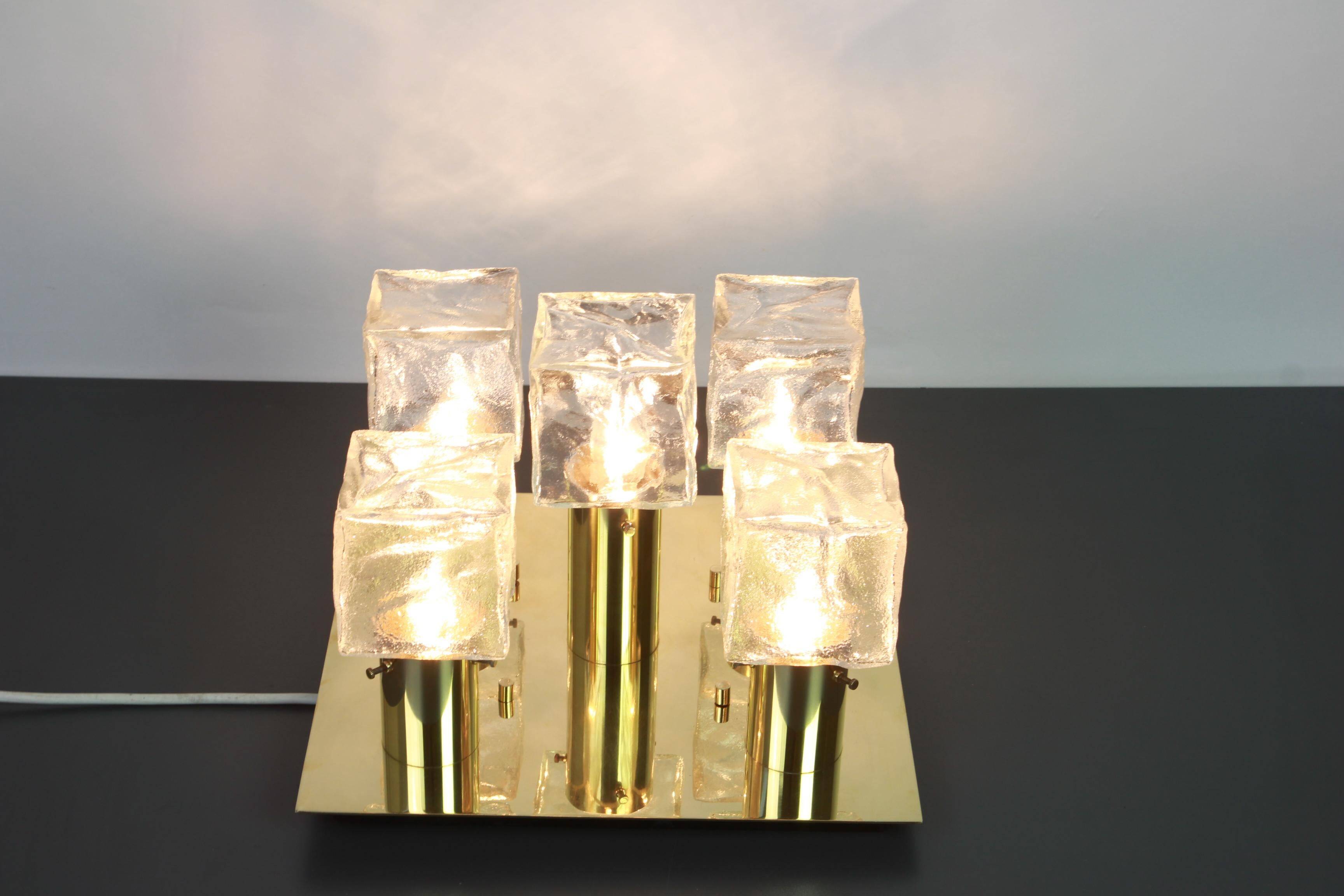 Large Murano Ice glass ceiling light by Kalmar, Austria, 1960s.