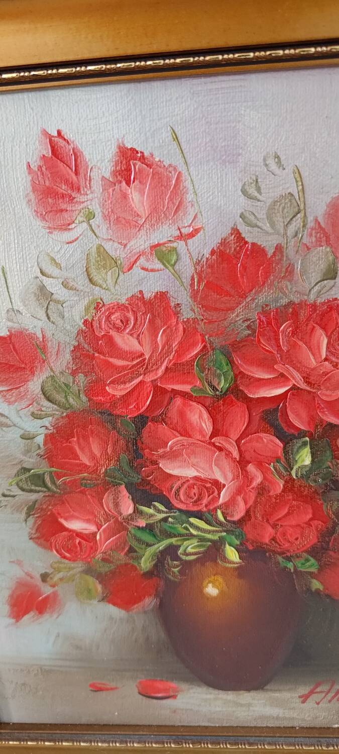 Tableau bouquet de roses rouges