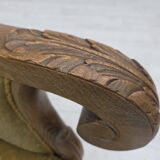 1960s, Danish highback armchair, furniture cotton/wool fabric, oak wood.