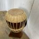 Carafe and glasses in amber glass and rattan