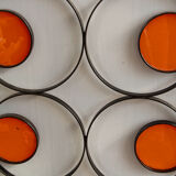 70s design, wrought iron, orange glass