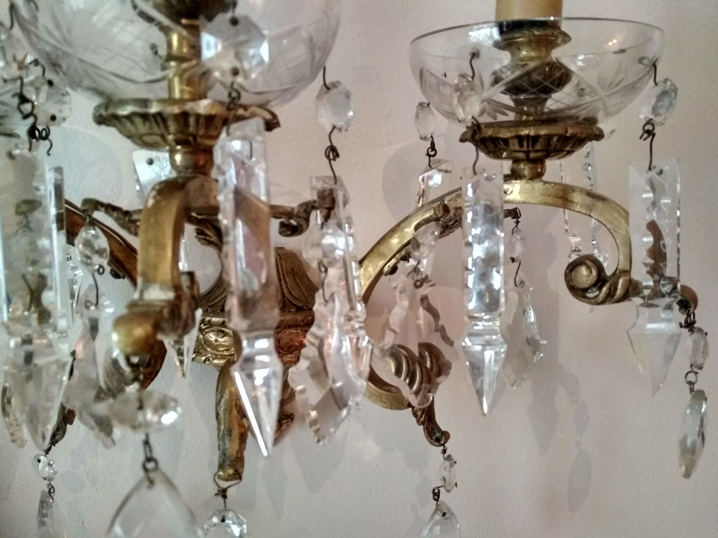 3 Bronze and crystal light wall sconce, late 19th century
