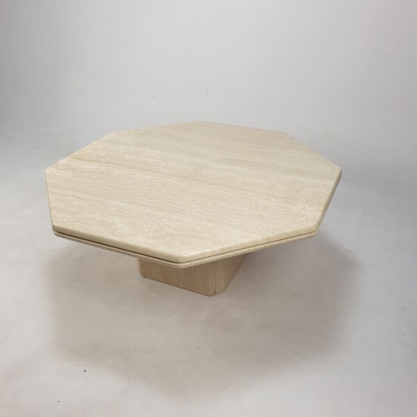 Table basse octogonale en travertin italien, années 1980