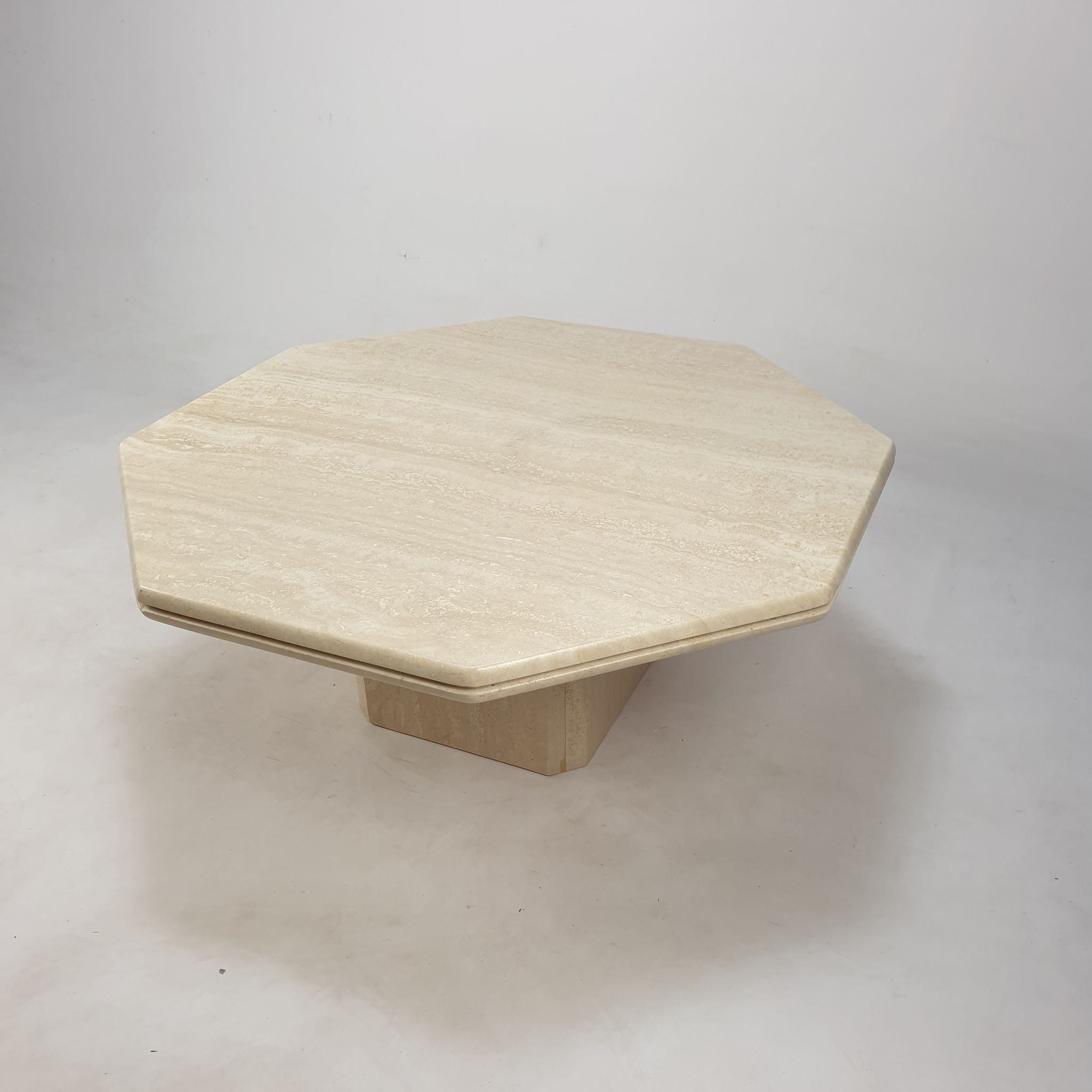 Italian travertine octagon coffee table, 1980