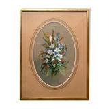 Gouache painting "Fleurs des champs" signed by Oscar HUGUENIN (1842-1903)