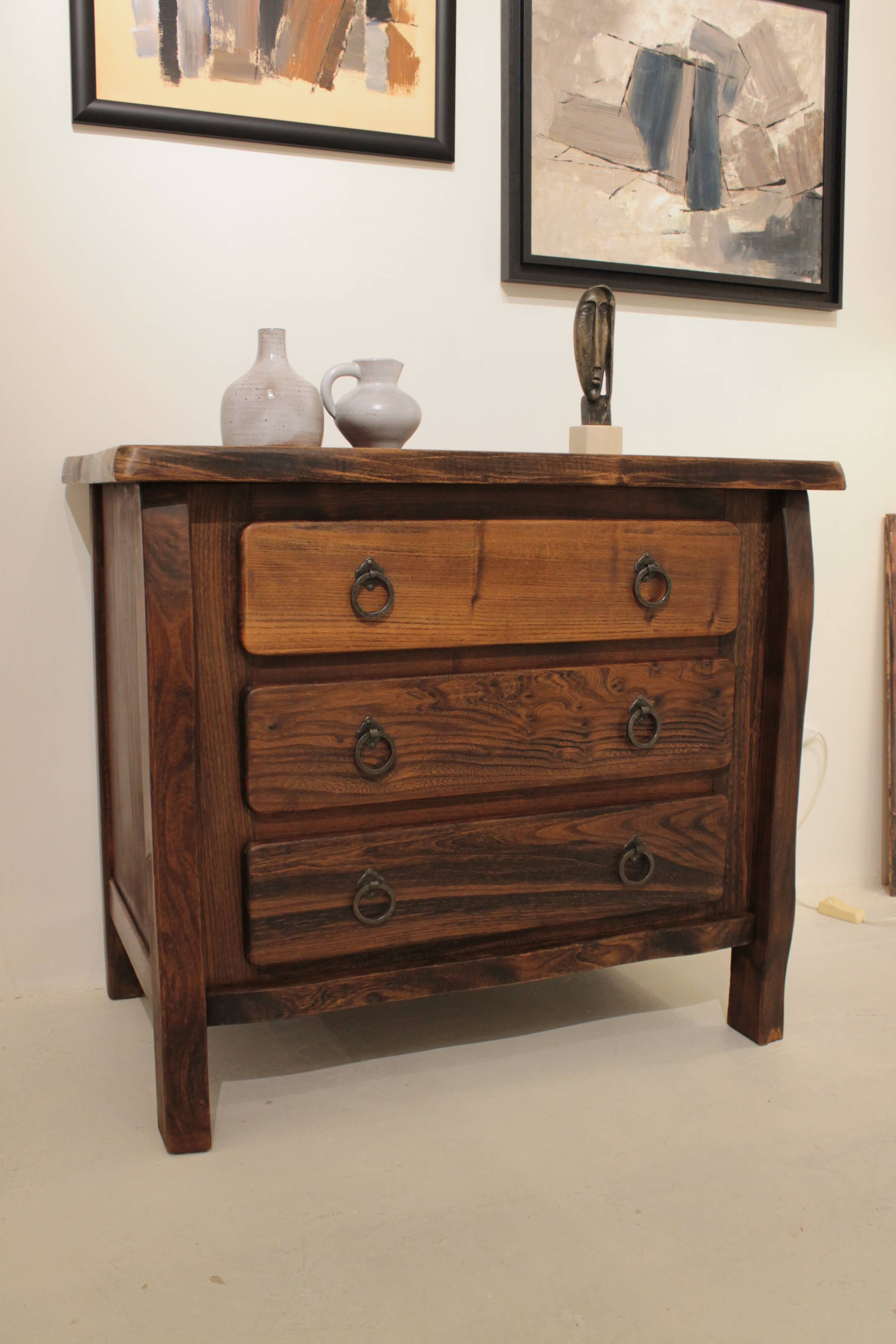 Commode brutaliste en orme Aranjou - Année 60