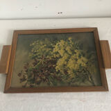 Scandinavian wooden tray with signed watercolor