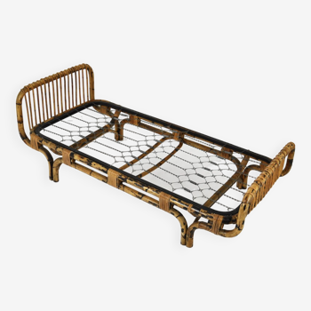 Vintage rattan and bamboo bed Italy 1959