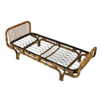 Vintage rattan and bamboo bed Italy 1959