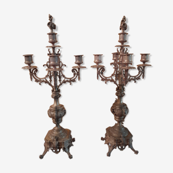 Pair of candlesticks 5 fires napoleon iii 19th