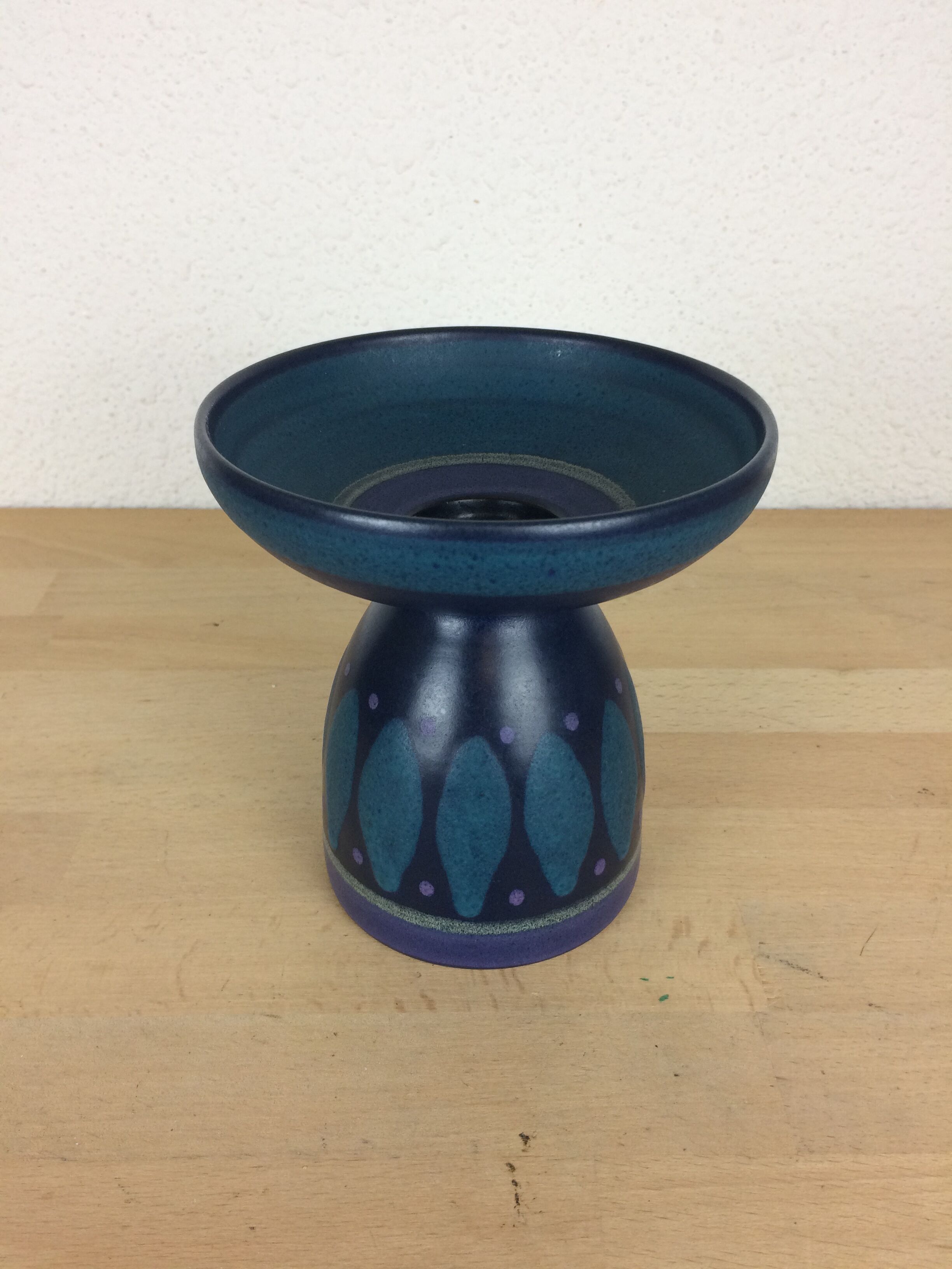 Vintage blue ceramic candle holder