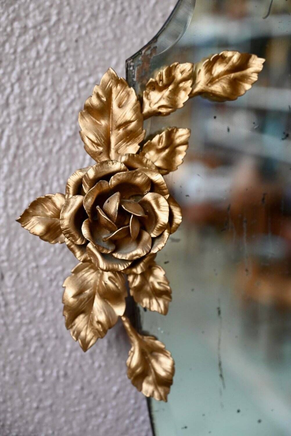 Louis XV Style Wall Mirror Golden Brass Vintage Flowers 1950s